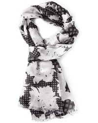 Женский черно-белый шарф с цветочным принтом от Agnona