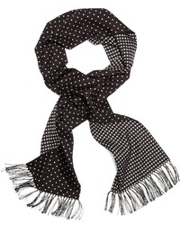 Черно-белый шелковый шарф в горошек