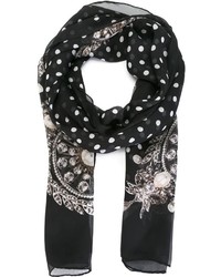 Женский черно-белый шелковый шарф в горошек от Givenchy