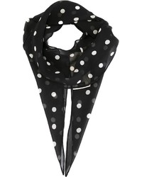 Женский черно-белый шелковый шарф в горошек от Saint Laurent