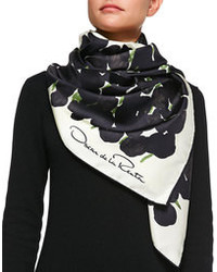 Черно-белый шелковый шарф с принтом