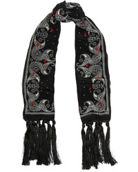 Женский черно-белый шелковый шарф с принтом от Alexander McQueen