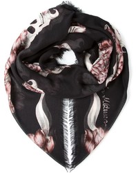 Женский черно-белый шелковый шарф с цветочным принтом от Alexander McQueen
