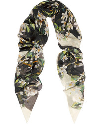Женский черно-белый шелковый шарф с цветочным принтом от Dolce & Gabbana