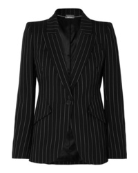 Черно-белый шерстяной пиджак в вертикальную полоску