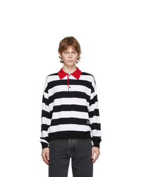 Черно-белый шерстяной свитер с воротником поло