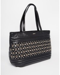 Черно-золотая кожаная большая сумка с шипами от DKNY