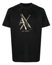 Мужская черно-золотая футболка с круглым вырезом с принтом от Armani Exchange