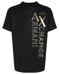 Мужская черно-золотая футболка с круглым вырезом с принтом от Armani Exchange