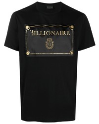 Мужская черно-золотая футболка с круглым вырезом с принтом от Billionaire