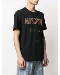 Мужская черно-золотая футболка с круглым вырезом с принтом от Moschino