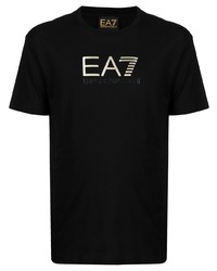 Мужская черно-золотая футболка с круглым вырезом с принтом от Ea7 Emporio Armani