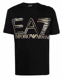 Мужская черно-золотая футболка с круглым вырезом с принтом от Ea7 Emporio Armani