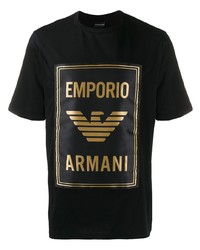 Мужская черно-золотая футболка с круглым вырезом с принтом от Emporio Armani