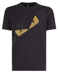 Мужская черно-золотая футболка с круглым вырезом с принтом от Fendi