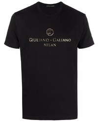 Мужская черно-золотая футболка с круглым вырезом с принтом от Giuliano Galiano
