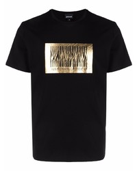 Мужская черно-золотая футболка с круглым вырезом с принтом от Just Cavalli
