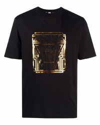 Мужская черно-золотая футболка с круглым вырезом с принтом от Karl Lagerfeld