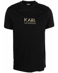 Мужская черно-золотая футболка с круглым вырезом с принтом от Karl Lagerfeld