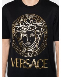 Мужская черно-золотая футболка с круглым вырезом с принтом от Versace