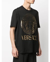 Мужская черно-золотая футболка с круглым вырезом с принтом от Versace