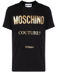 Мужская черно-золотая футболка с круглым вырезом с принтом от Moschino
