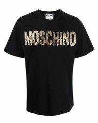Мужская черно-золотая футболка с круглым вырезом с принтом от Moschino
