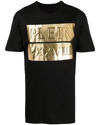 Мужская черно-золотая футболка с круглым вырезом с принтом от Philipp Plein