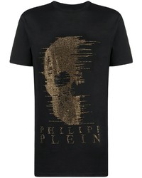 Мужская черно-золотая футболка с круглым вырезом с принтом от Philipp Plein