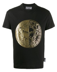 Мужская черно-золотая футболка с круглым вырезом с принтом от VERSACE JEANS COUTURE