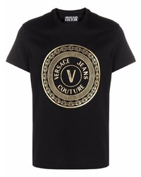 Мужская черно-золотая футболка с круглым вырезом с принтом от VERSACE JEANS COUTURE