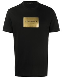 Мужская черно-золотая футболка с круглым вырезом с принтом от Versace