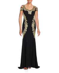 Черно-золотое вечернее платье с вышивкой