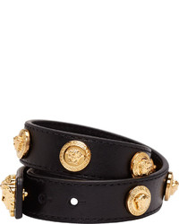 Черно-золотой кожаный браслет от Versace