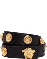 Черно-золотой кожаный браслет от Versace