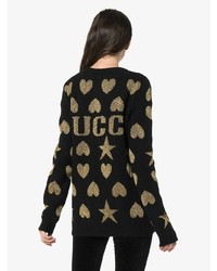 Женский черно-золотой свитер с круглым вырезом с принтом от Gucci