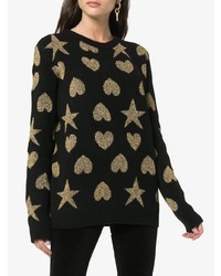 Женский черно-золотой свитер с круглым вырезом с принтом от Gucci