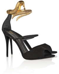 Черно-золотые замшевые босоножки на каблуке от Giuseppe Zanotti