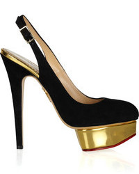 Черно-золотые замшевые туфли от Charlotte Olympia