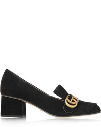 Черно-золотые замшевые туфли от Gucci