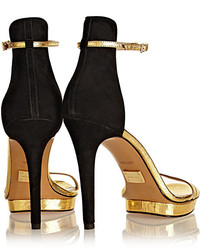Черно-золотые кожаные босоножки на каблуке от Michael Kors