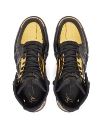 Мужские черно-золотые кожаные высокие кеды от Giuseppe Zanotti