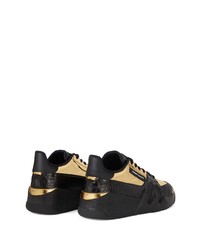 Мужские черно-золотые кожаные низкие кеды от Giuseppe Zanotti