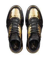 Мужские черно-золотые кожаные низкие кеды от Giuseppe Zanotti