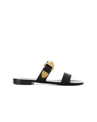 Черно-золотые кожаные сандалии на плоской подошве от Giuseppe Zanotti Design