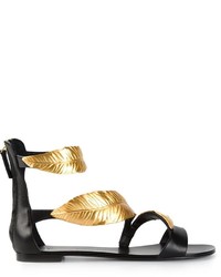 Черно-золотые кожаные сандалии на плоской подошве от Giuseppe Zanotti