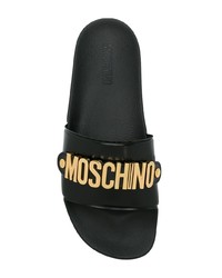 Мужские черно-золотые кожаные сандалии с украшением от Moschino