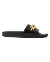 Мужские черно-золотые кожаные сандалии с украшением от Moschino