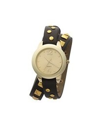 Черно-золотые кожаные часы с шипами