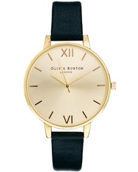 Женские черно-золотые кожаные часы от Olivia Burton